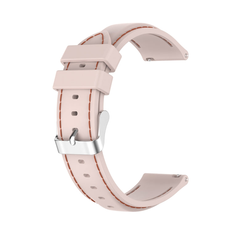 22mm silicone watch strap in light pink with orange stitching and silver buckle