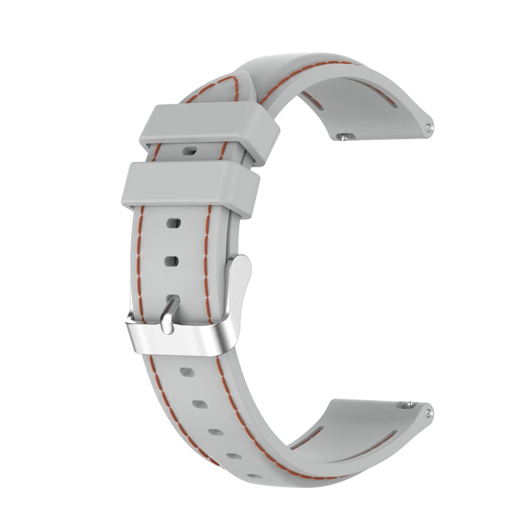 White silicone watch strap with orange stitching, adjustable buckle and 22mm width