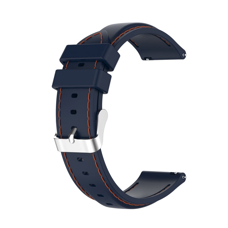 Navy silicone watch strap with orange stitching, metal clasp and perforated holes