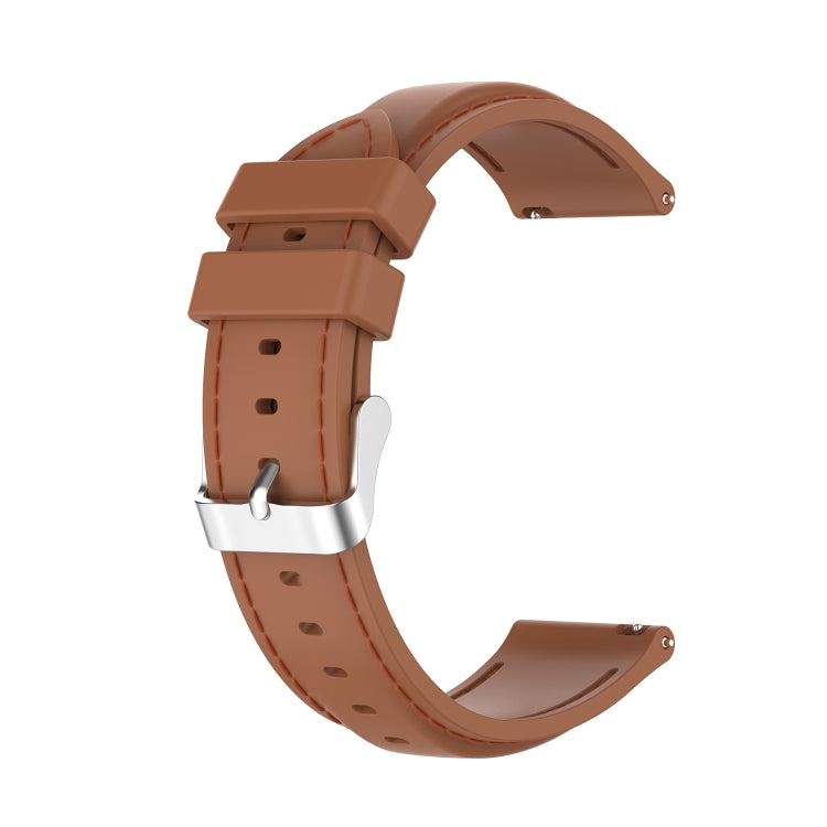 Brown silicone watch strap with orange-brown stitching, perforated holes and silver clasp