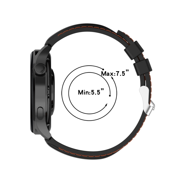 Black silicone watch strap with adjustable sizing, perforated band and metal clasp