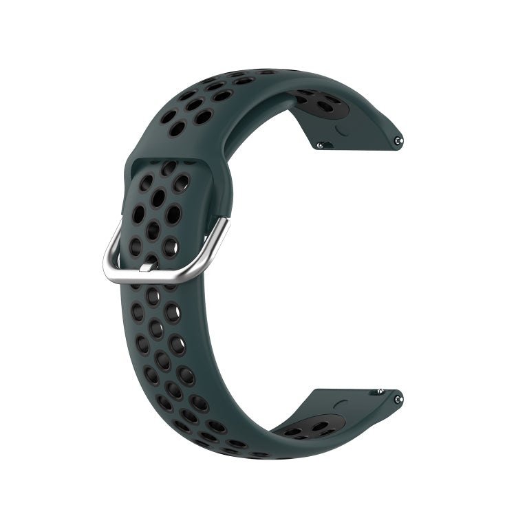 22mm sport silicone watch strap, dark green with perforations and metal clasp