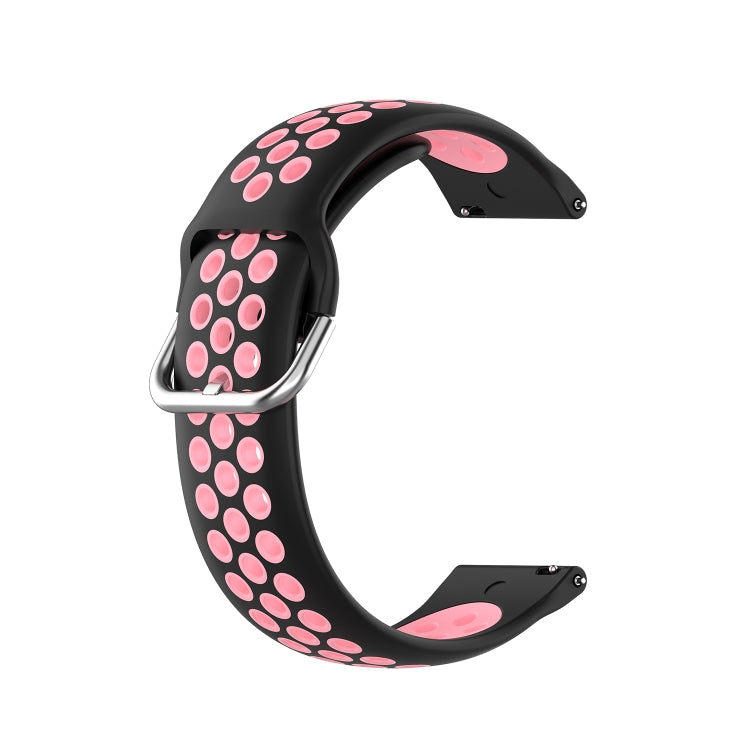 22mm sport silicone watch strap, black with pink perforations and metal clasp