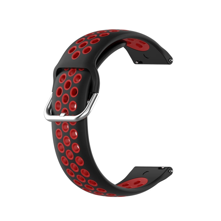 22mm sport silicone watch strap, black with red perforations and metal clasp
