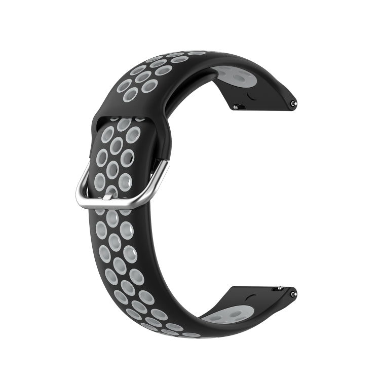 22mm sport silicone watch strap, dark gray with light gray perforations and metal clasp