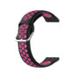 Two-color silicone watch strap, black with pink dot pattern and metal buckle, 22mm.