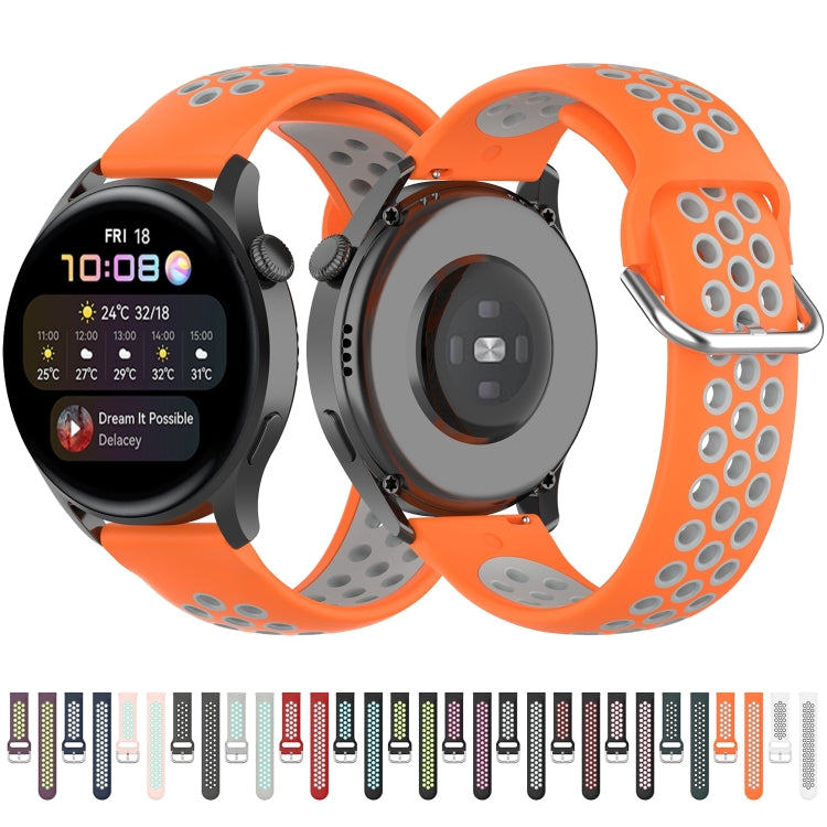 Two-tone orange and gray silicone sport watch strap with perforated design