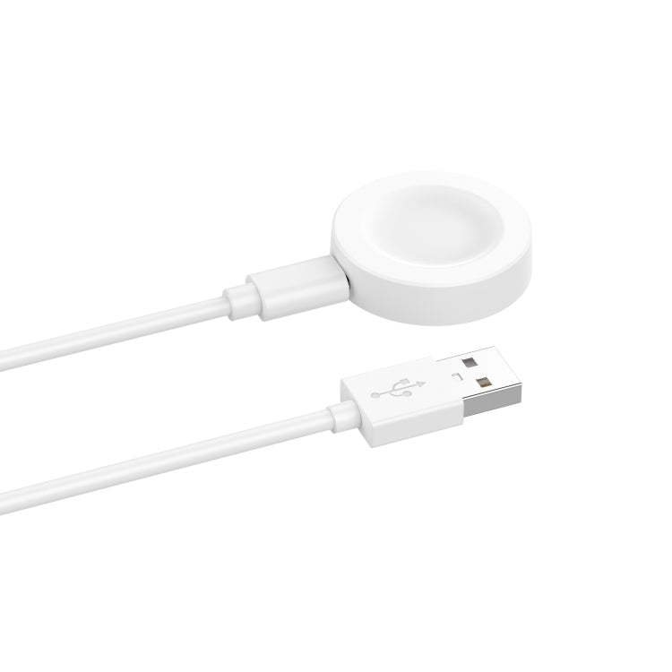 White magnetic smartwatch charger with built-in round charging base and USB-A cable