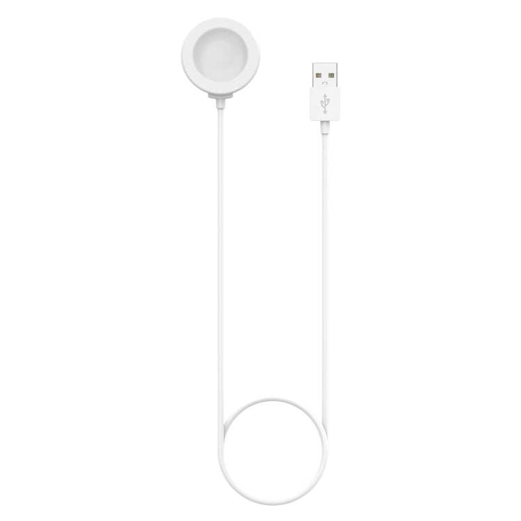 White wireless charging base with attached cable and USB connector