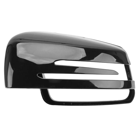 Black rearview mirror housing with chrome accent strip and rectangular opening