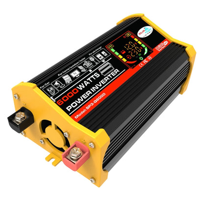 Yellow and black car power inverter with LED LCD screen and side DC terminals