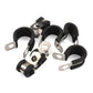 Multiple rubber-lined stainless steel pipe clamps with metal brackets