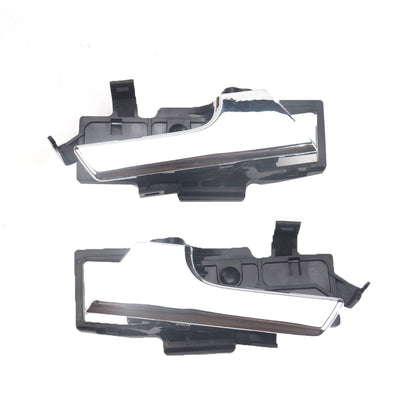 Car door inside handle pair, chrome bar with black housing and mounting clips