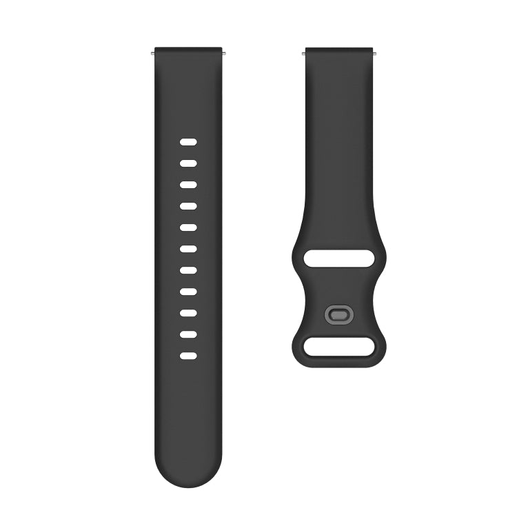 Black silicone replacement watch band with perforated holes and internal buckle