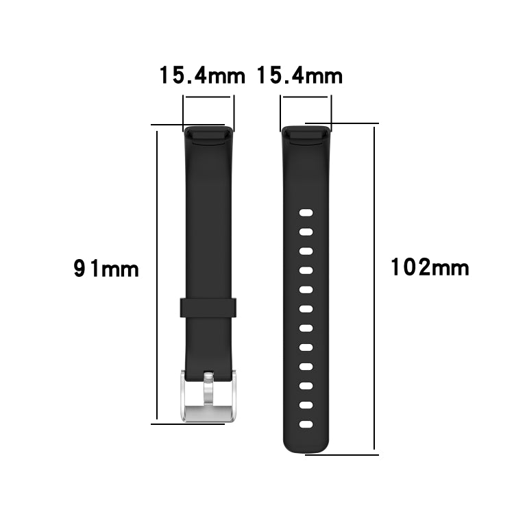 Silicone watch band size diagram with 15.4mm and 102mm measurements