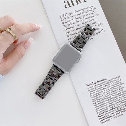 Rhombic grid ceramic watchband, black with red inlays, on a square smartwatch