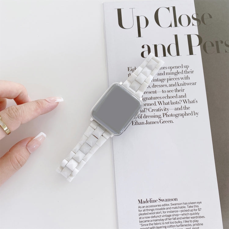 Rhombic grid ceramic watchband, white, woven rhombus pattern, with square smartwatch
