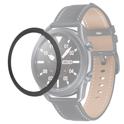 Smartwatch bezel ring with dark rhombus-texture pattern, shown on silver watch case