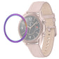 Smartwatch bezel ring with colorful purple-blue rhombus texture and light pink strap