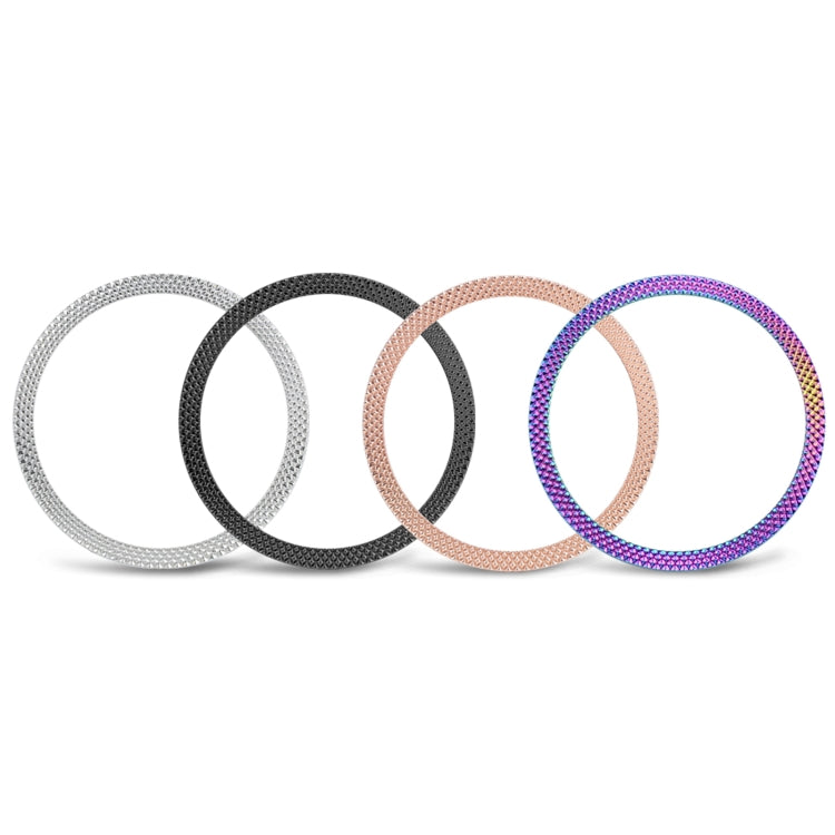 Rhombus-texture smartwatch bezel rings set: silver, black, rose gold, and purple