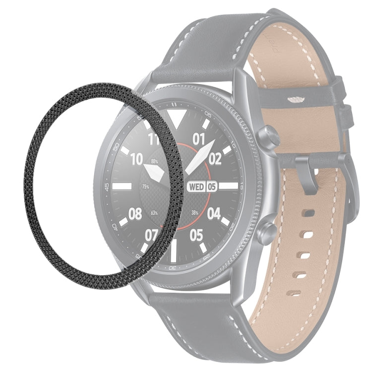 Smartwatch bezel ring with dark rhombus-texture pattern on silver watch case