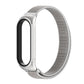 Breathable nylon watch band with light-gray woven strap and silver metal clasp