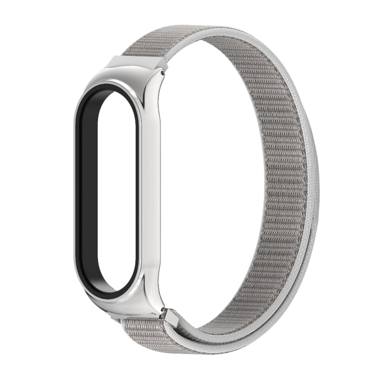 Breathable nylon watch band with light-gray woven strap and silver metal clasp