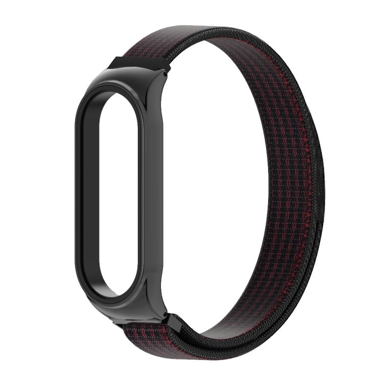 Breathable nylon watch band with black woven strap and subtle red-thread accents