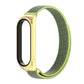 Breathable nylon watch band with green woven strap and gold metal clasp