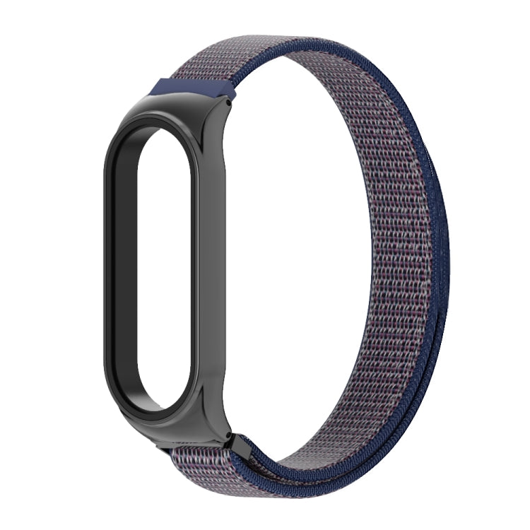 Breathable nylon watch band with dark purple-blue woven strap and black metal clasp
