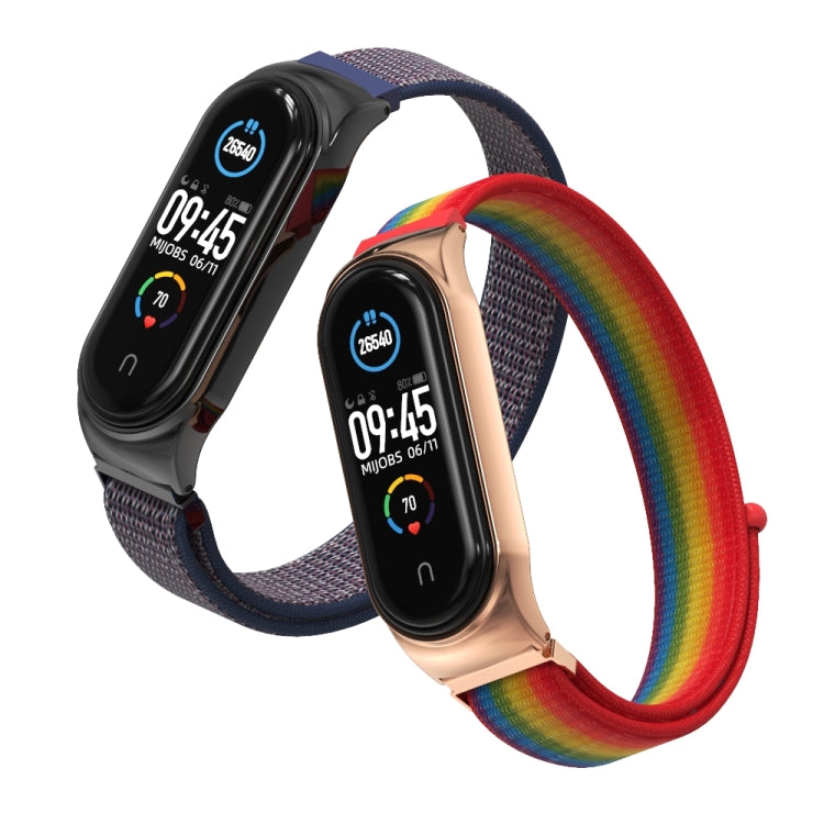 Breathable nylon watch band set: rainbow strap and dark purple-blue strap with clasps