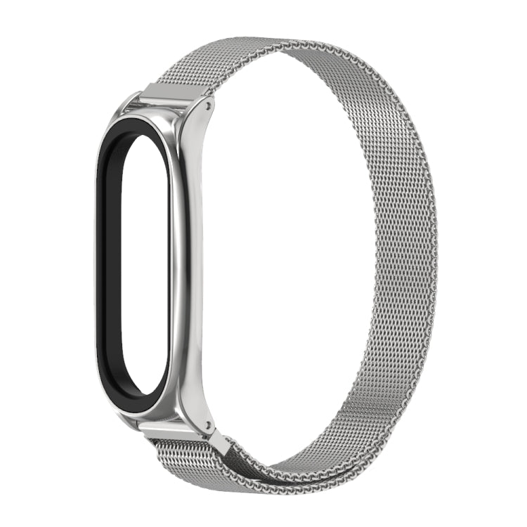 Silver magnetic stainless steel watch band with mesh link strap