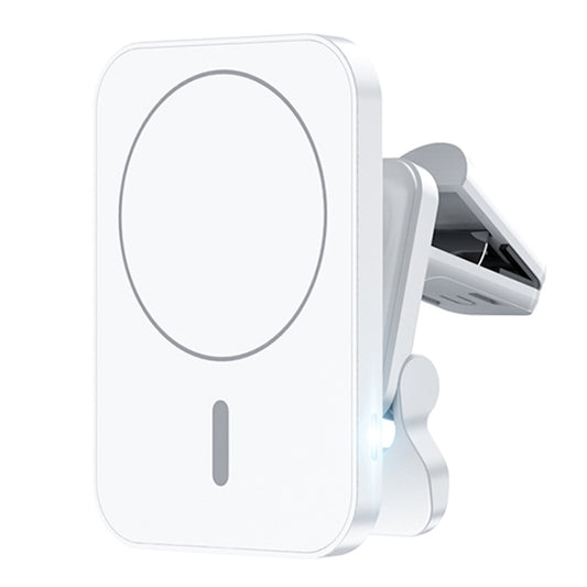 White MagSafe car air outlet wireless charger with LED indicator panel