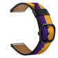 Printed leather-look watch strap, yellow and purple stripes with black buckle and keeper