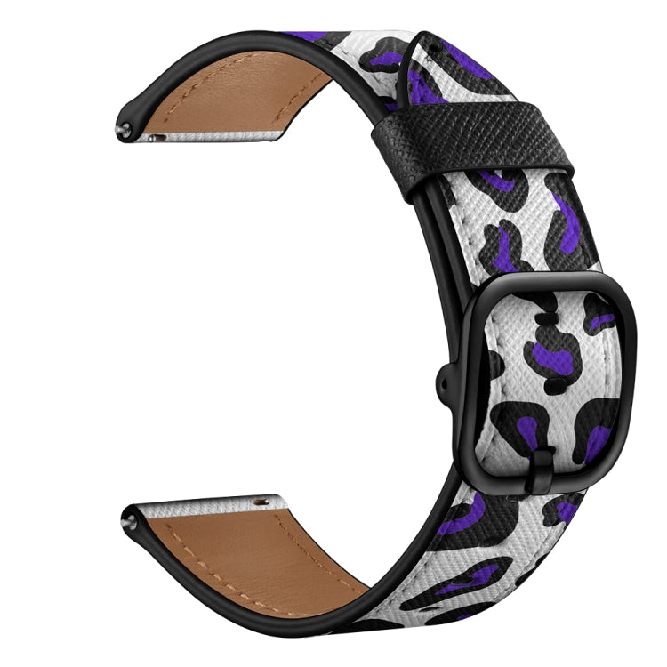 Printed leather-look watch strap, white and purple camouflage pattern with black buckle