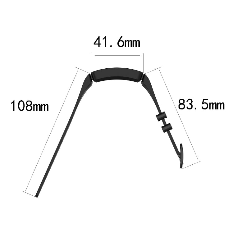 Black silicone watch strap with size measurements: 108 mm and 83.5 mm