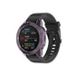 Half-coverage TPU smartwatch case in transparent purple with black watch strap
