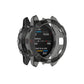 Half-coverage TPU protective case in transparent black, front view on smartwatch