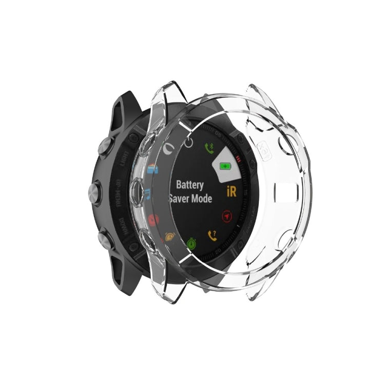 Half-coverage clear TPU case on smartwatch, rear view