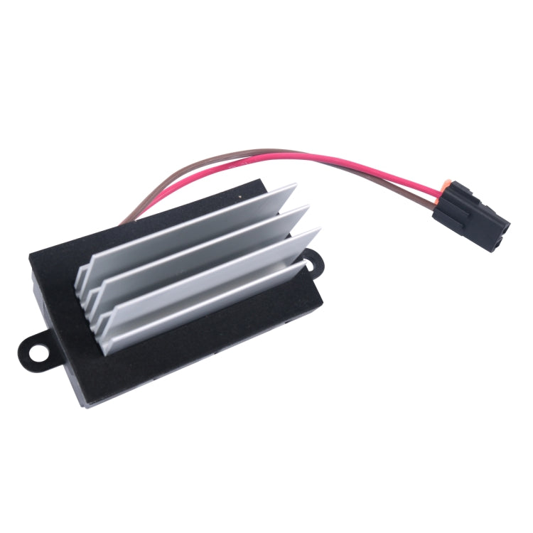 Car blower motor resistor/control module with heat sink fins and wiring connector