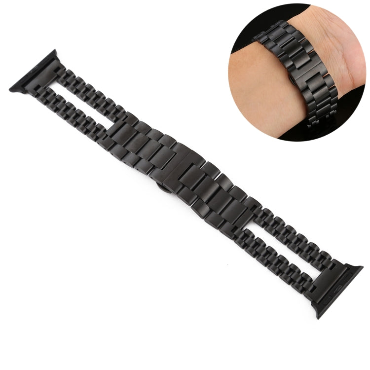 Black stainless steel Apple Watch link band with clasp and secure end strap