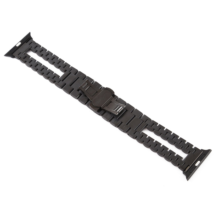 Black stainless steel Apple Watch band with clasp center and matching end links