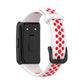 Two-tone silicone watch strap, white/red perforated band shown with smartwatch back