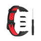 Two-tone breathable silicone watch strap, black/red perforated, includes pins and tool