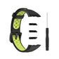 Two-tone breathable silicone watch strap, black/green perforated, includes pins and tool