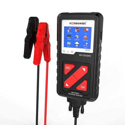 Portable car battery system tester with color screen and red/black clamp leads