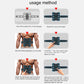 Muscle training sticker usage layout showing electrode pads and round controller