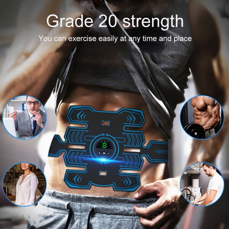 Abdominal muscle training sticker on torso with glowing green LED display