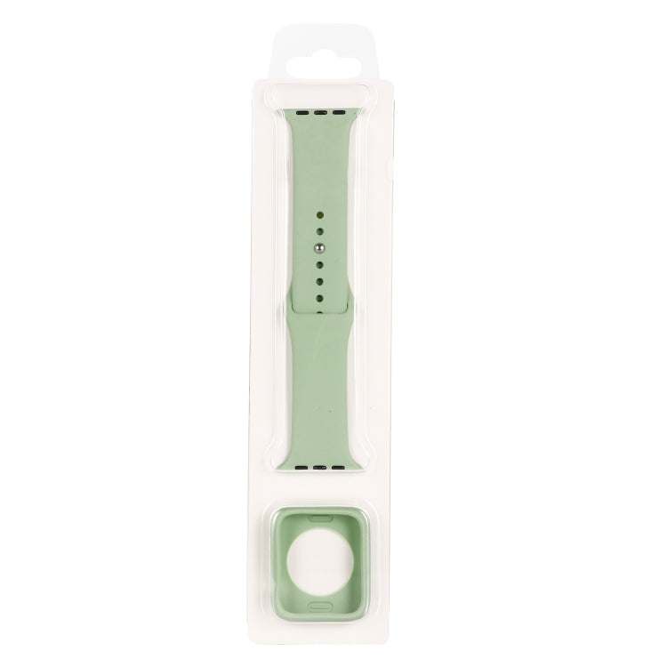 Mint green silicone watch strap with matching protective case insert, in retail packaging