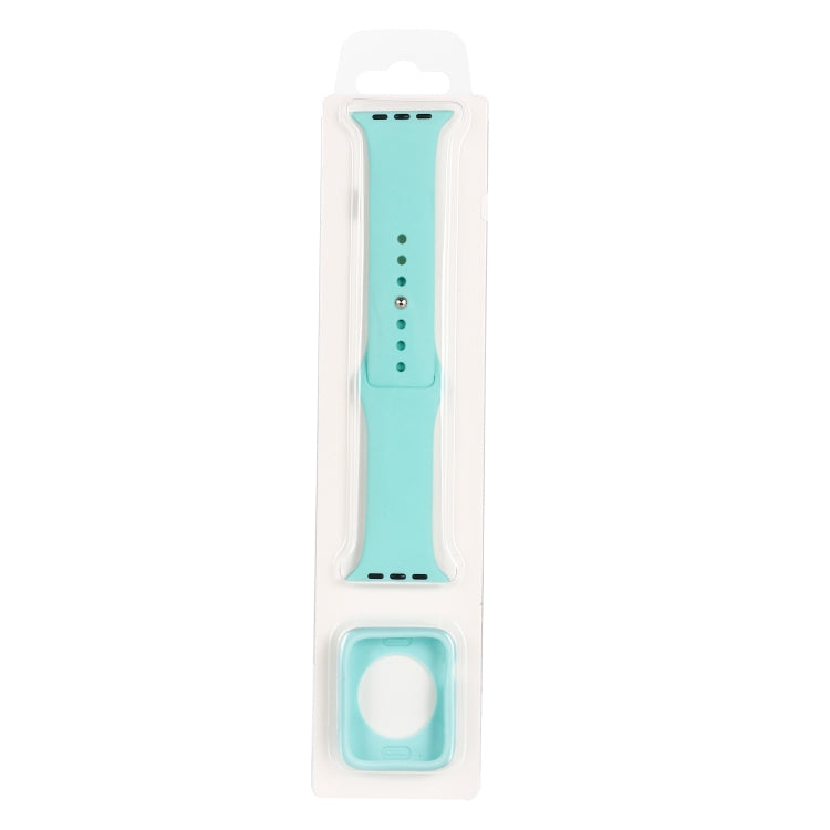 Light blue silicone watch strap with matching protective case insert, in retail packaging